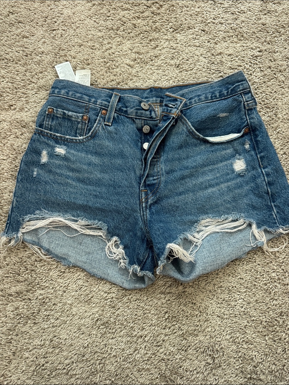 Levi's Dark Blue Distressed Denim Shorts